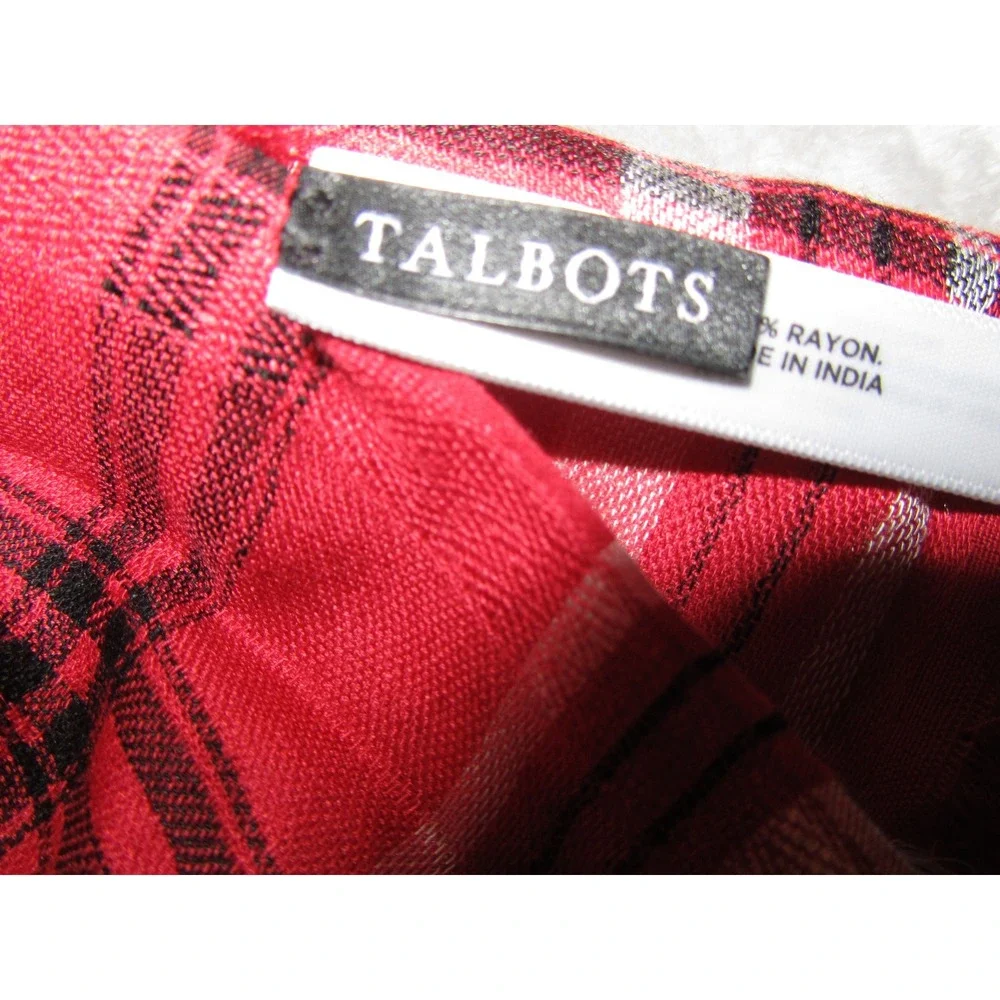 Talbots Red Plaid Scarf Rayon Fringe Trim Tartan Lightweight NWT 54990708